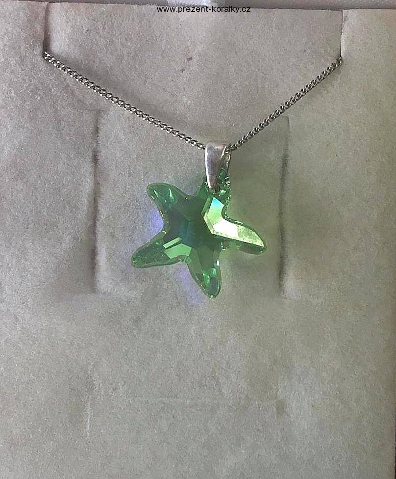 Swarovski stříbrný řetízek - přívěsek zelená hvězda AG925