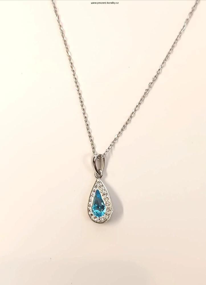 Swarovski stříbrný řetízek - kapka se SW krystalky