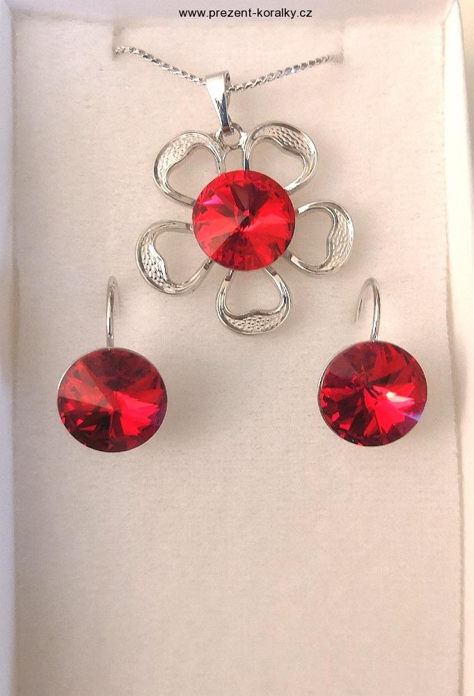 Souprava šperků bižuterie červený SWAROVSKI kamínek