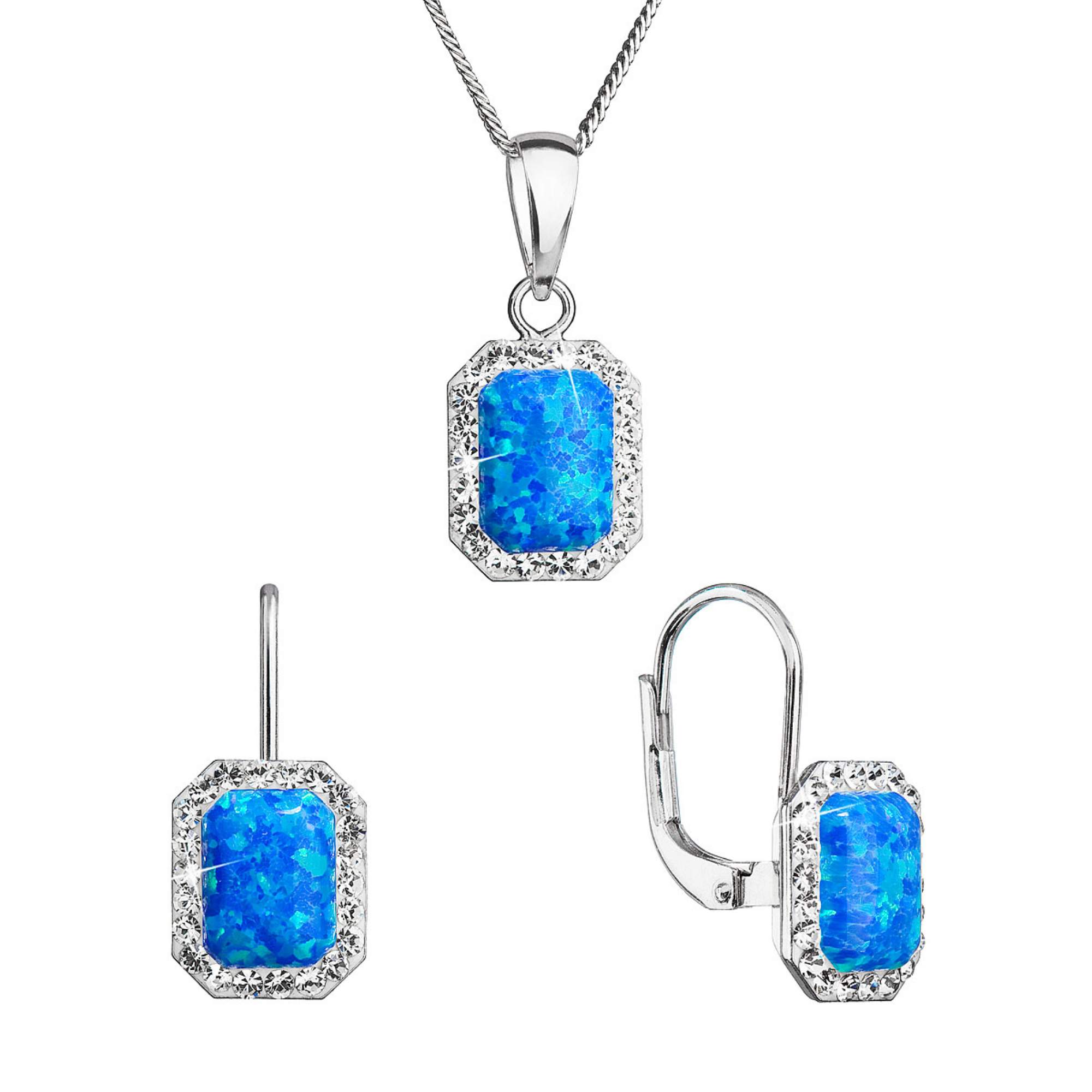 SWAROVSKI stříbrná sada, modrý opál