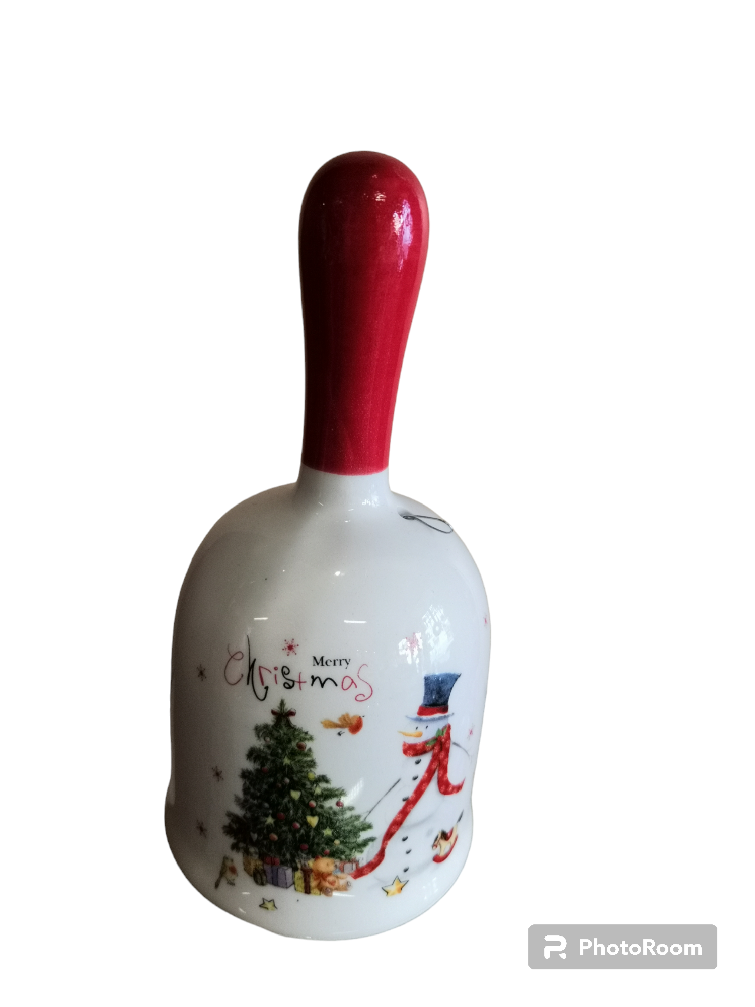 Keramický zvoneček - Vánoční stromeček se sněhulákem